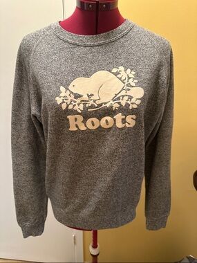 Roots Heather Gray Crewneck with White Logo Women’s